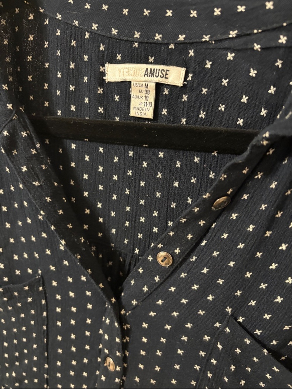 Amuse Society Navy Button-Front Tunic with Tiny White Cross Print - Picture 5 of 5
